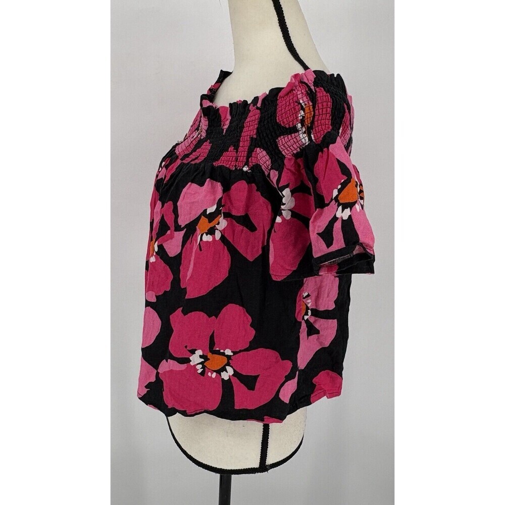 WHO WHAT WEAR Womens Off Shoulder Floral Smocked Crop Top XS Pink Black‎ - Picture 5 of 10